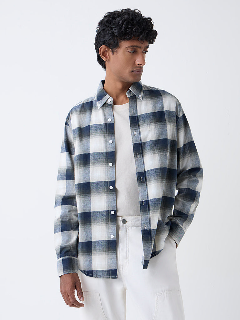 Navy Check Pattern Buy WES Casuals Navy Checks Pattern Relaxed-Fit Cotton Shirt from Westside