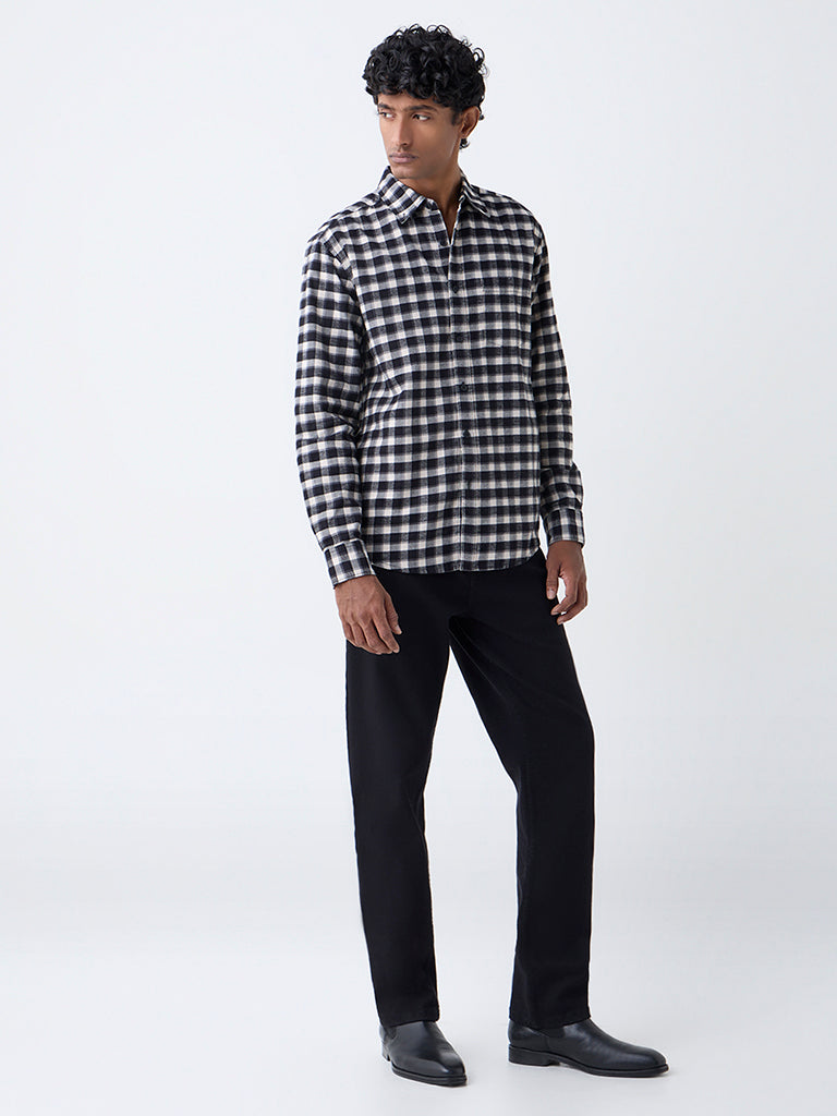 WES Casuals Black Checks Design Relaxed-Fit Cotton Shirt