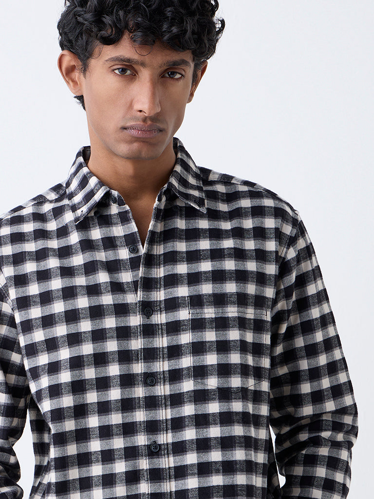 WES Casuals Black Checks Design Relaxed-Fit Cotton Shirt