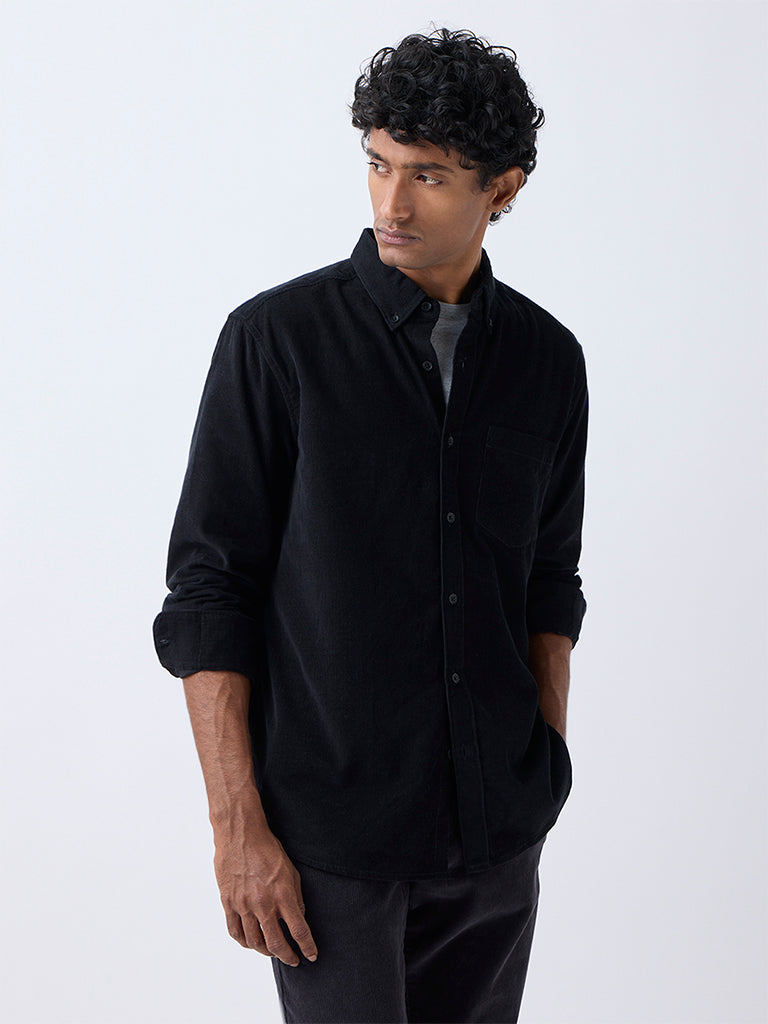 WES Casuals Black Corduroy Relaxed-Fit Shirt