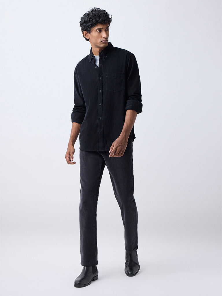WES Casuals Black Corduroy Relaxed-Fit Shirt