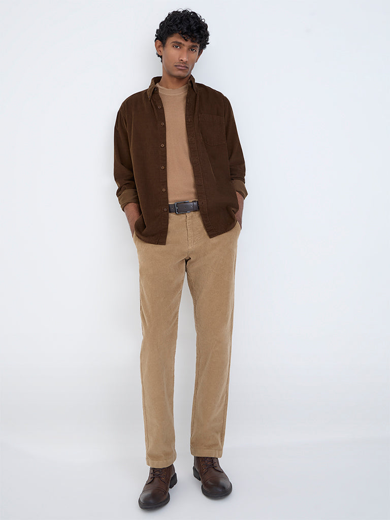 Buy WES Casuals Brown Slim-Fit Corduroy Shirt from Westside