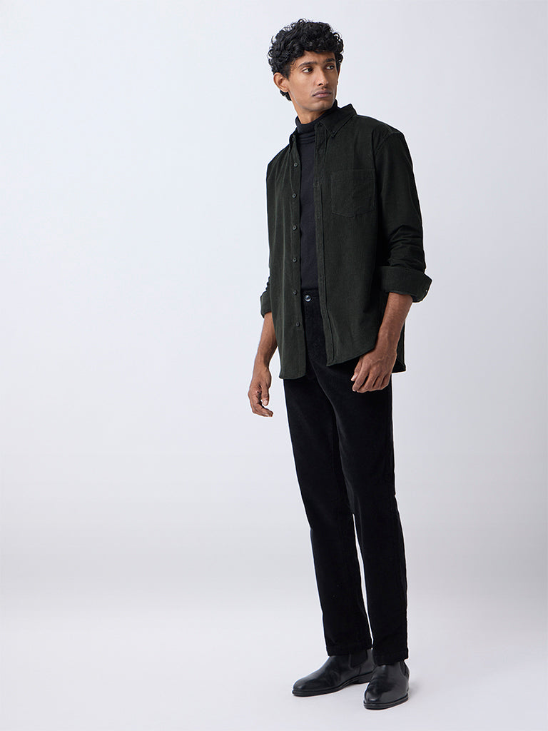 WES Casuals Olive Corduroy Relaxed-Fit Shirt