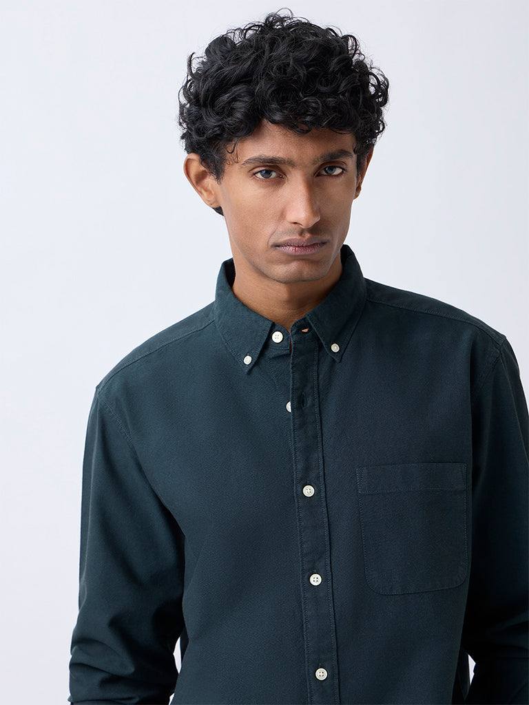 WES Casuals Dark Green Relaxed-Fit Cotton Shirt