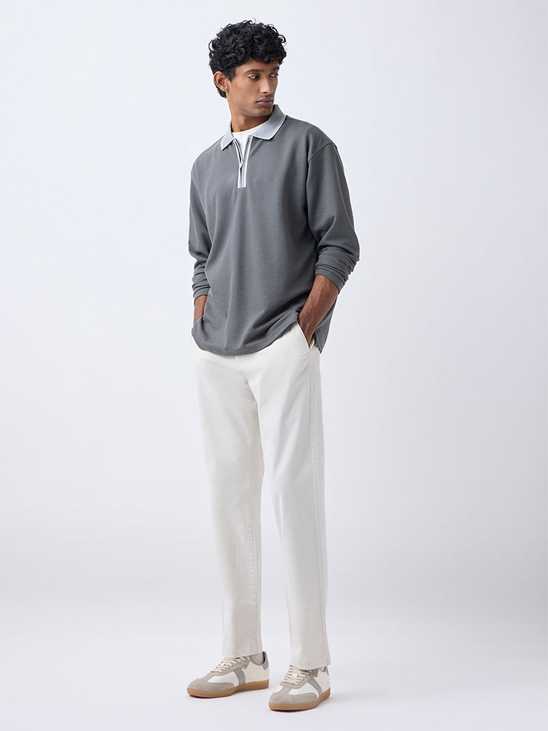 WES Casuals Dark Grey Relaxed-Fit Quarter-Zip Cotton-Blend Sweatshirt