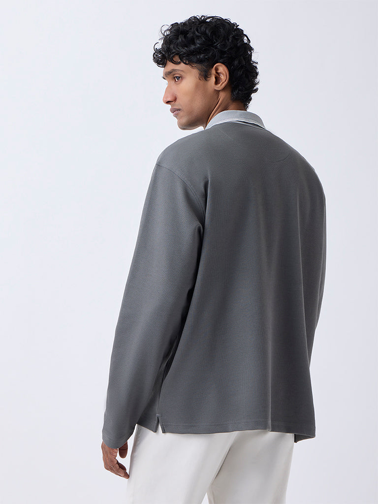 WES Casuals Dark Grey Relaxed-Fit Quarter-Zip Cotton-Blend Sweatshirt