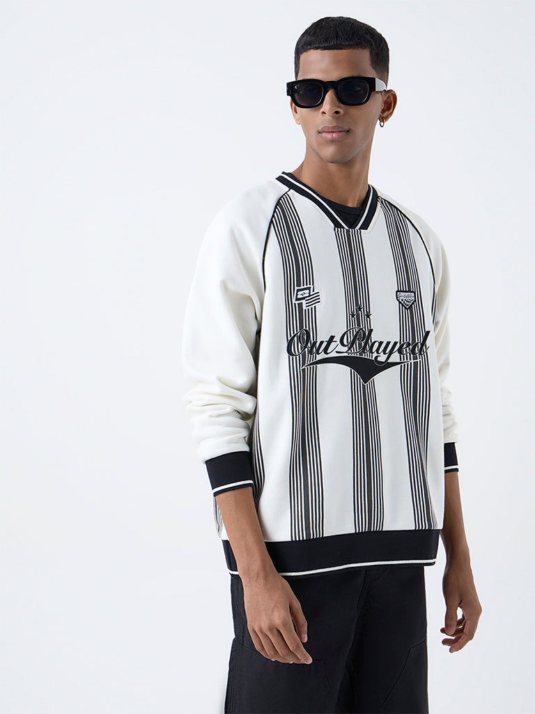 Nuon Off-White Stripe Relaxed-Fit Cotton-Blend Sweatshirt