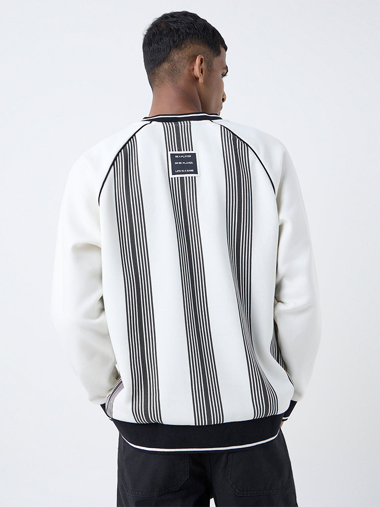 Nuon Off-White Stripe Relaxed-Fit Cotton-Blend Sweatshirt