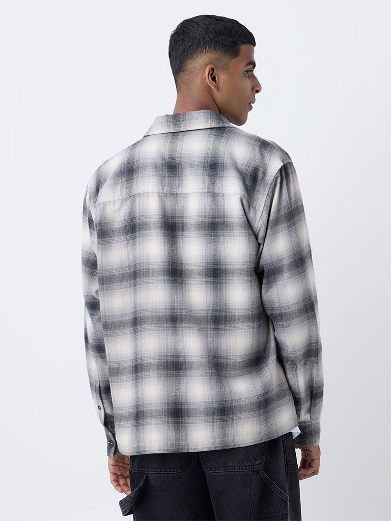 Nuon Black Check Pattern Relaxed-Fit Cotton-Blend Shirt