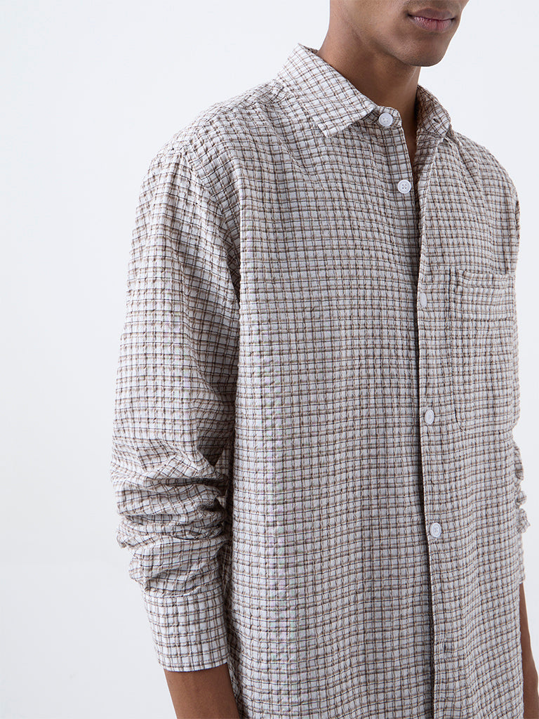 Nuon Brown Checks Pattern Relaxed-Fit Cotton Shirt
