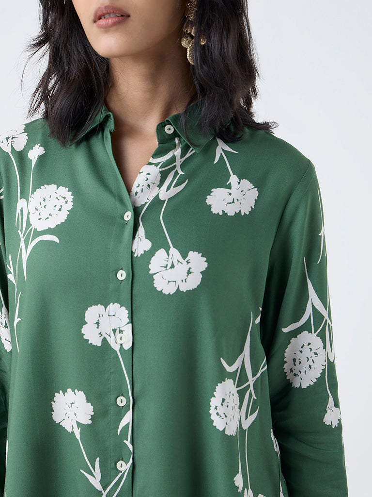 Utsa Green Floral Design Tunic