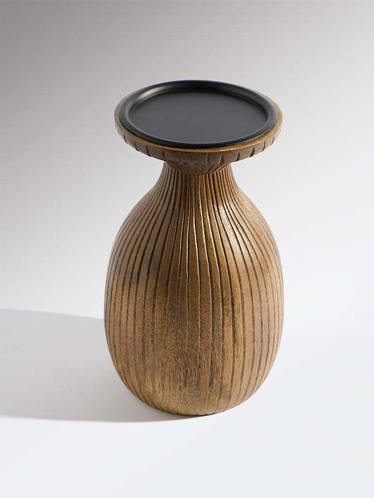 Westside Home Dark Brown Gothic Wooden Candle Holder - Large
