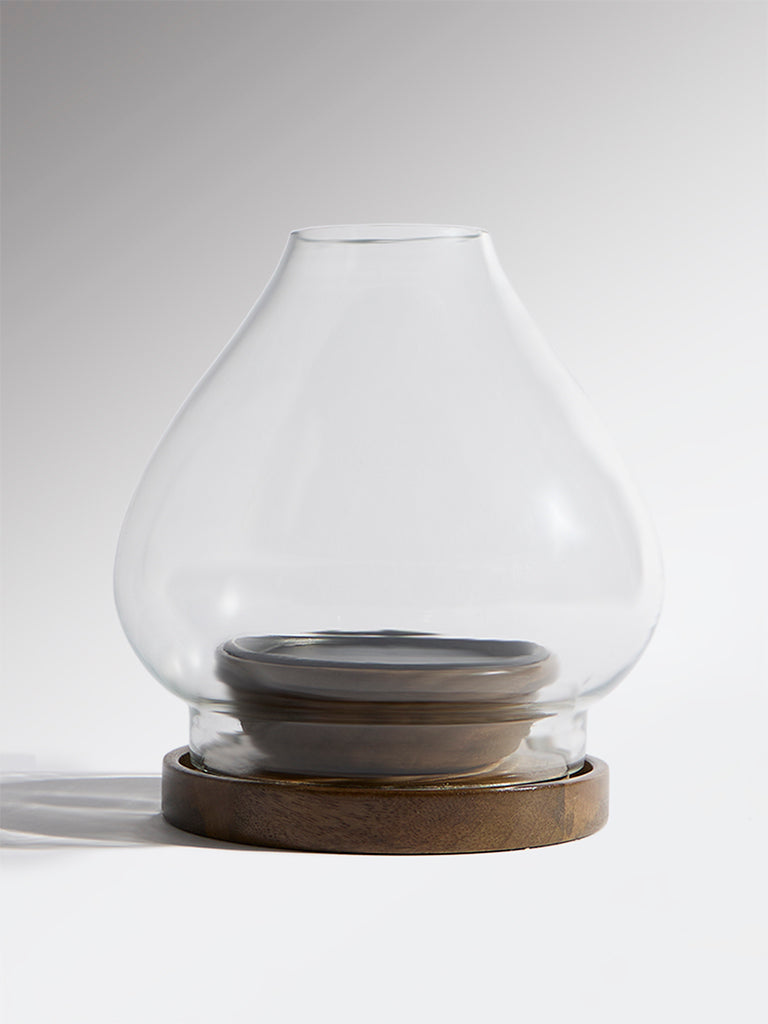 Westside Home Dark Brown Hurricane Wooden Candle Holder