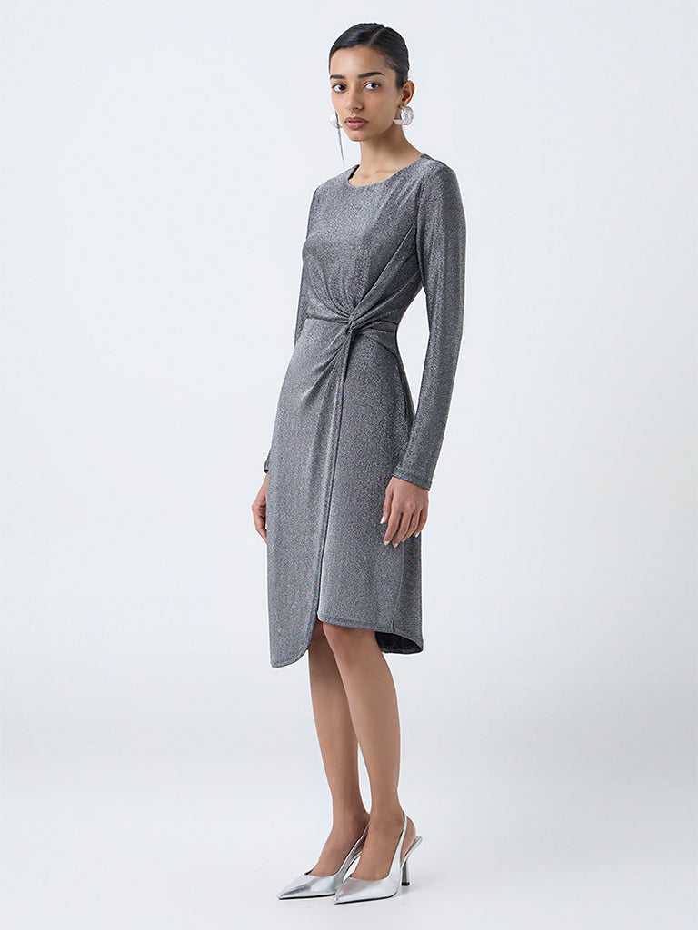 Wardrobe Silver Shimmer Party Wrap-Style Dress