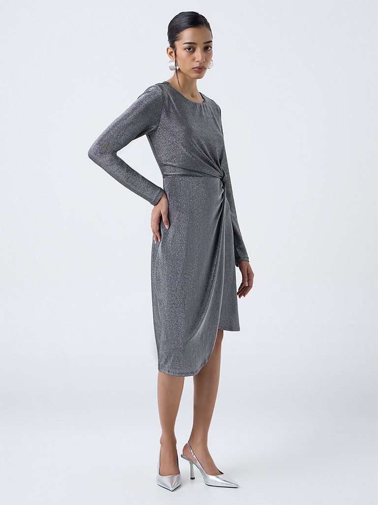 Wardrobe Silver Shimmer Party Wrap-Style Dress