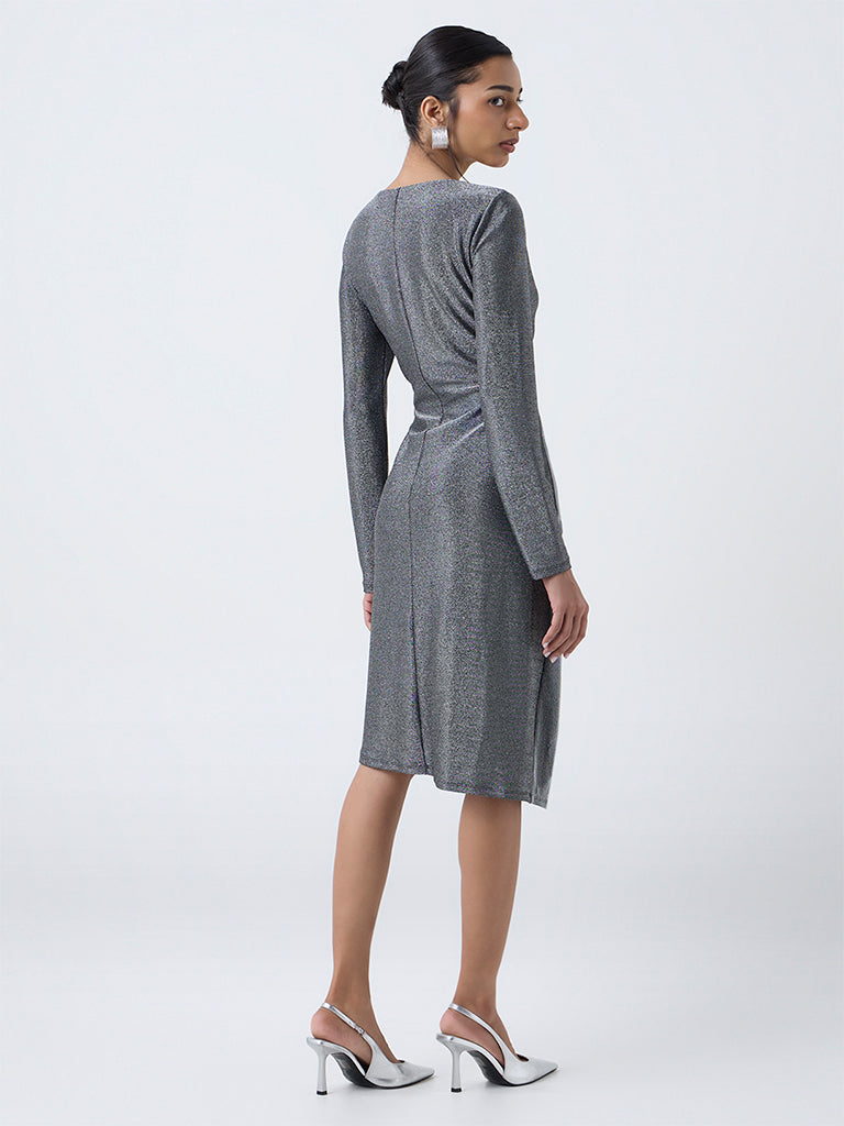 Wardrobe Silver Shimmer Party Wrap-Style Dress