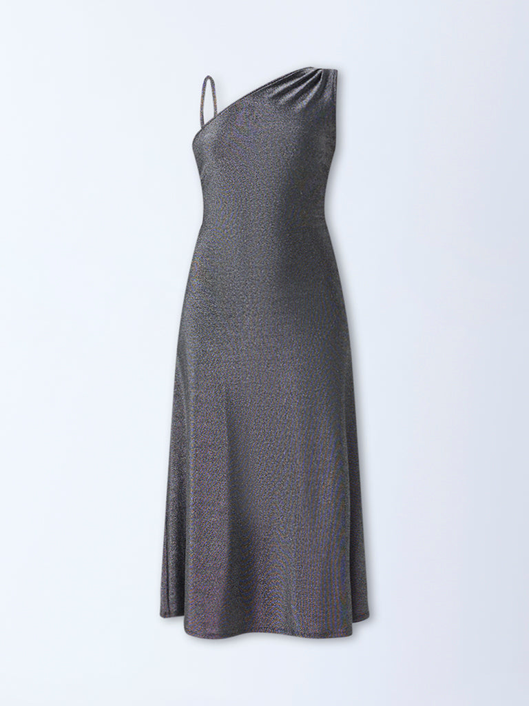 Wardrobe Silver Shimmer One-Shoulder Party Dress