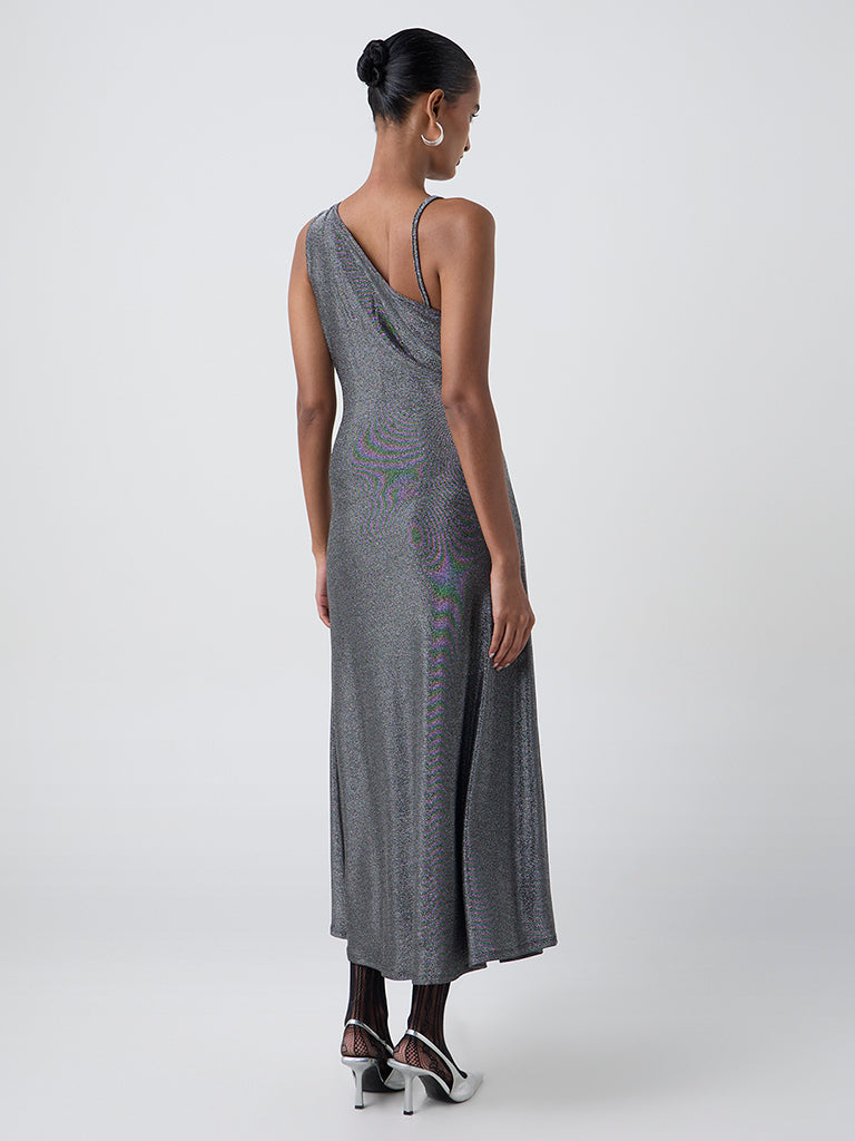 Wardrobe Silver Shimmer One-Shoulder Party Dress