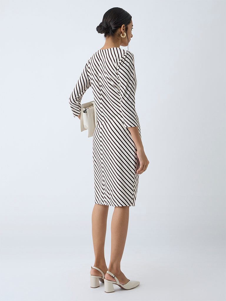 Wardrobe Brown Striped Wrap-Style Dress