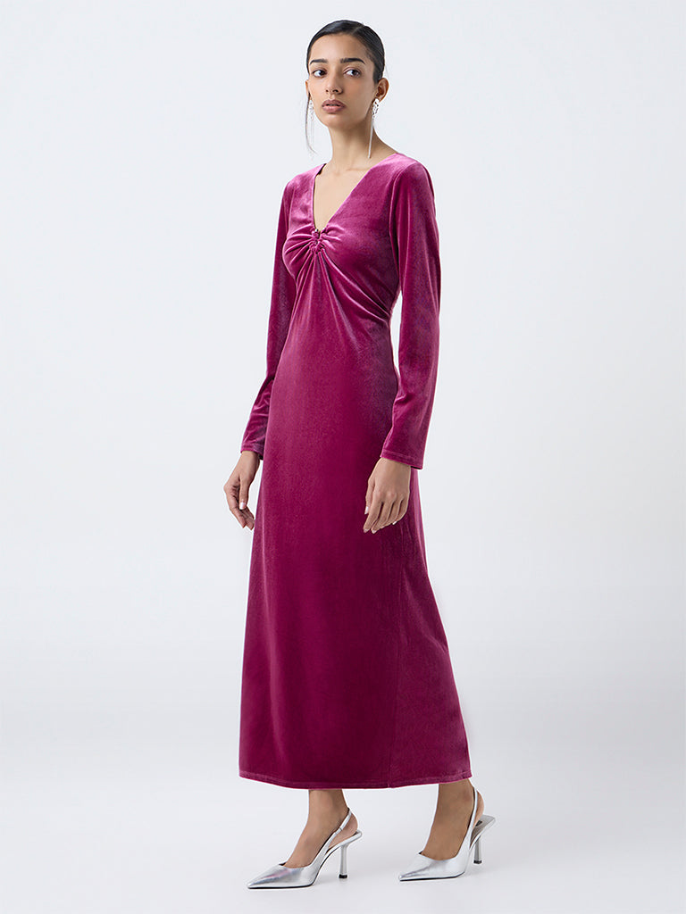 Wardrobe Magenta Velvet Straight Dress