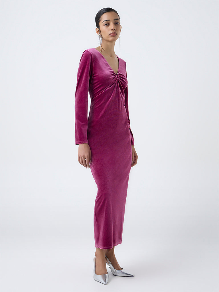 Wardrobe Magenta Velvet Straight Dress