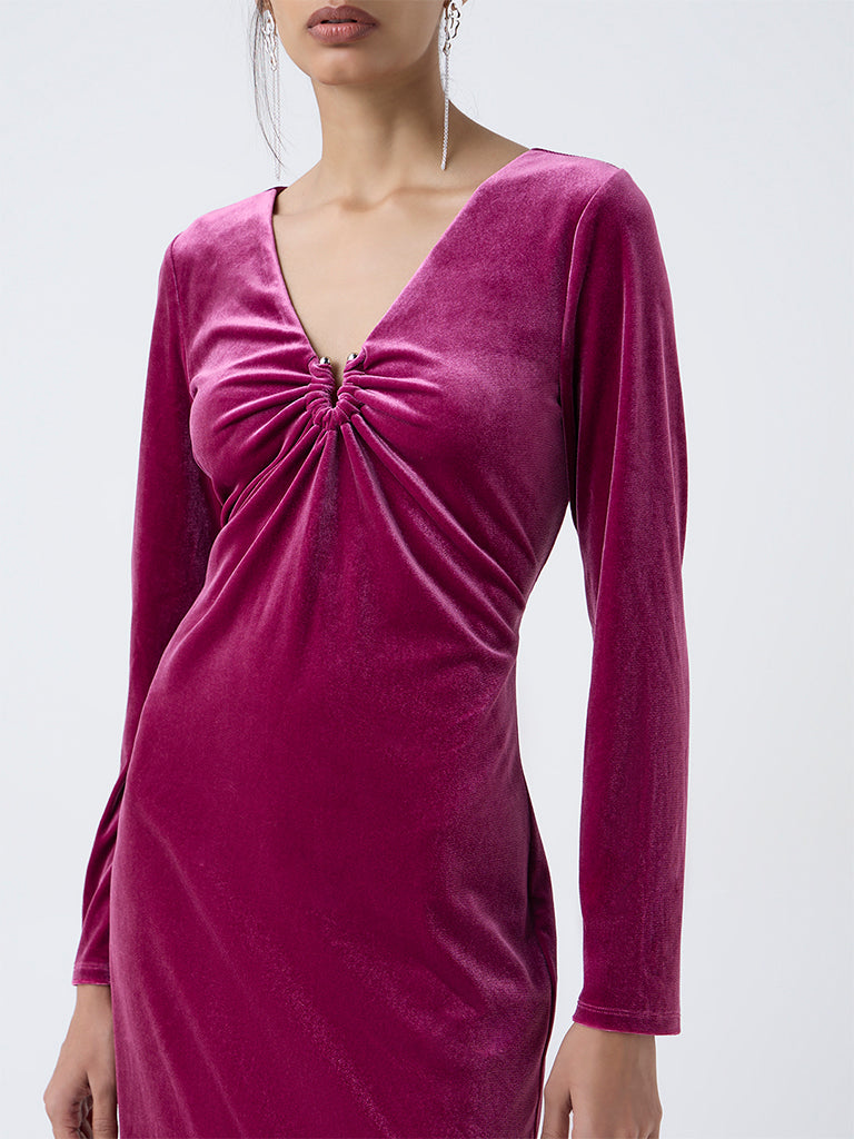 Wardrobe Magenta Velvet Straight Dress