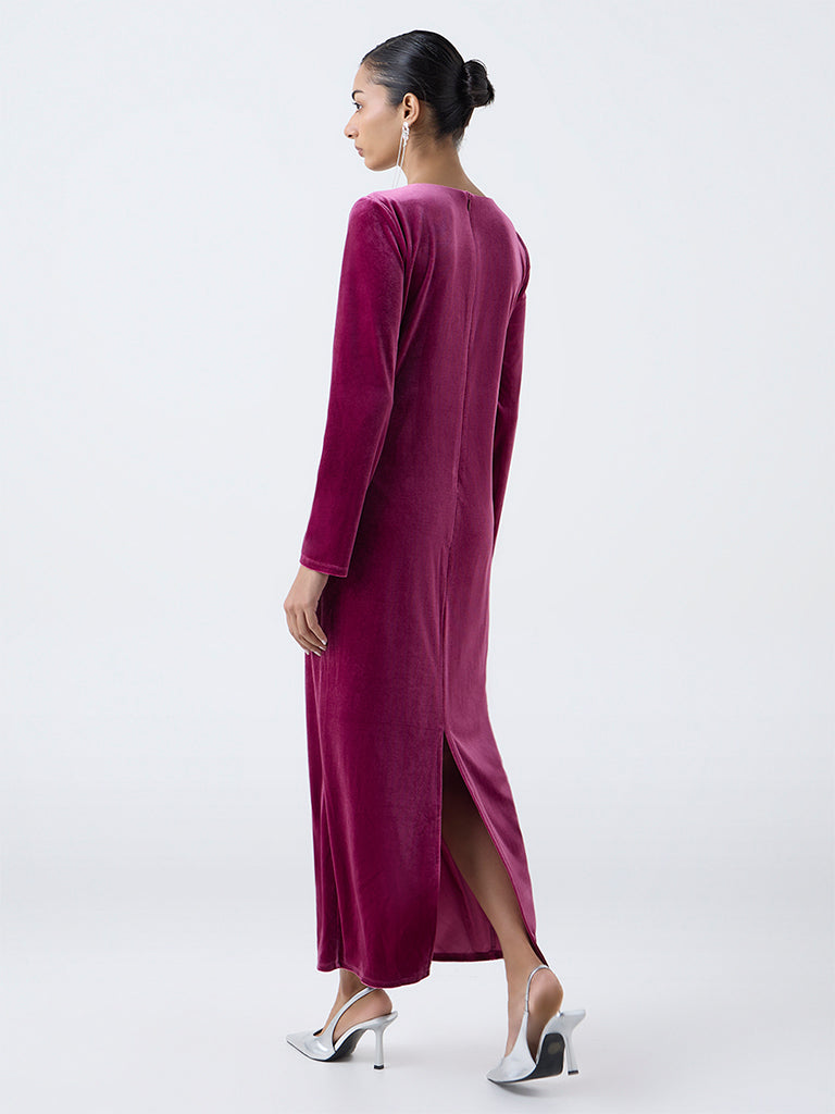 Wardrobe Magenta Velvet Straight Dress
