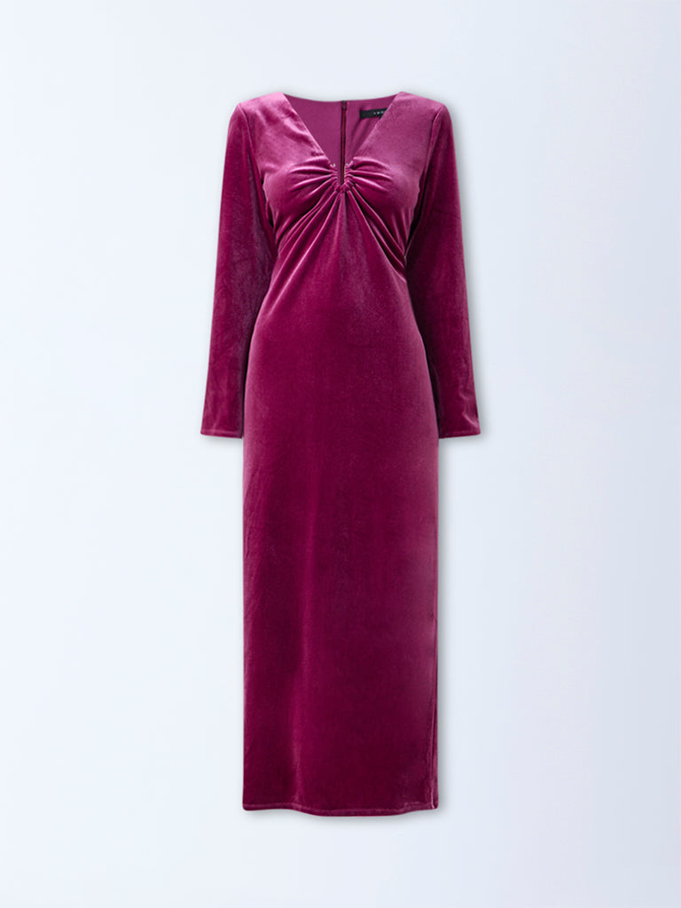 Wardrobe Magenta Velvet Straight Dress