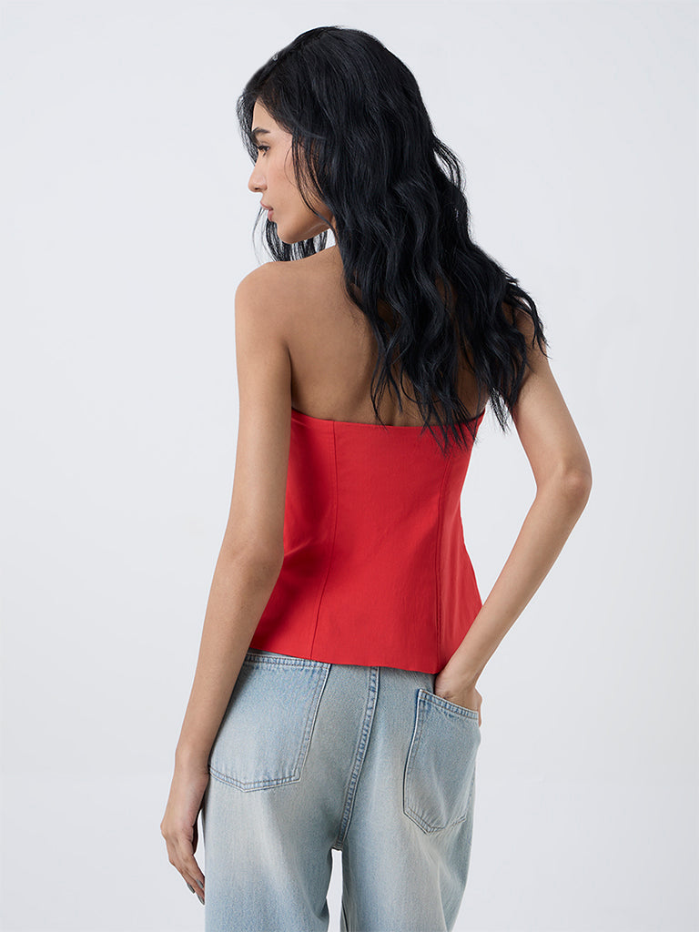 Nuon Red Solid Tube Cotton-Blend Top
