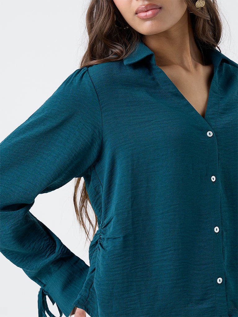 LOV Teal Textured Shirt
