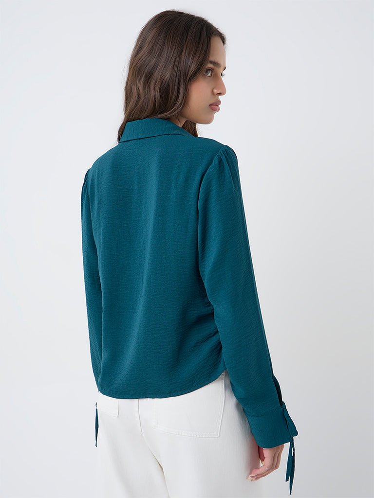 LOV Teal Textured Shirt