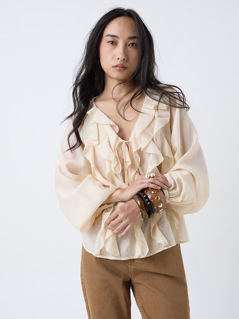 LOV Cream Ruffle-Detailed Top