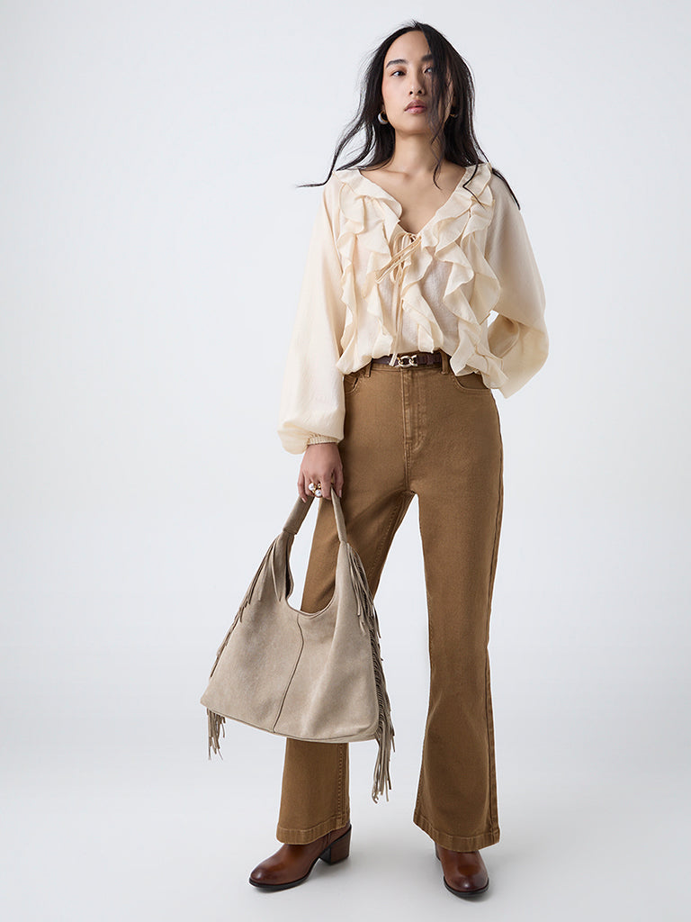 LOV Cream Ruffle-Detailed Top