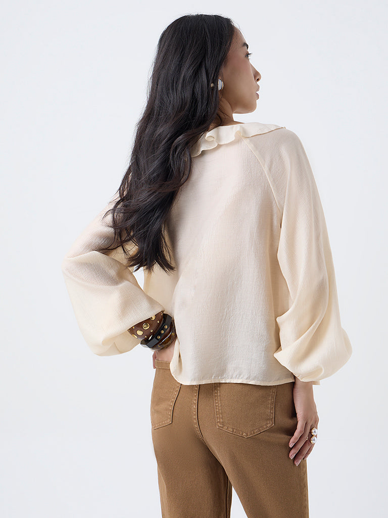 LOV Cream Ruffle-Detailed Top