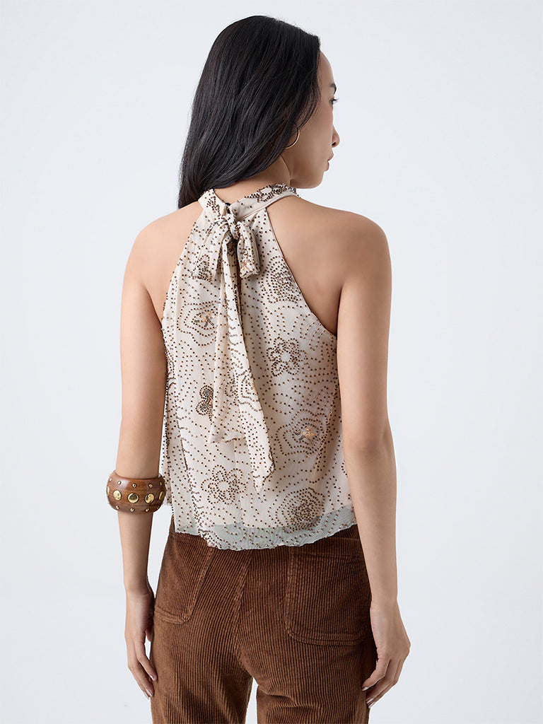 Buy LOV Cream Embellished Halter-Neck Top from Westside
