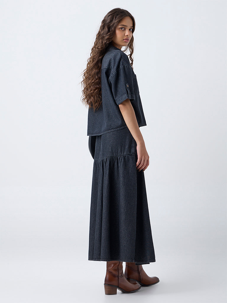 LOV Dark Grey High-Rise Denim Skirt