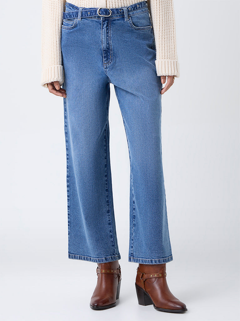 LOV Light Blue Relaxed-Fit High-Rise Jeans with Belt