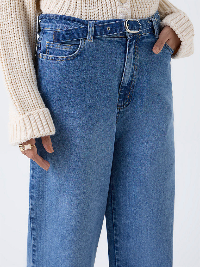 LOV Light Blue Relaxed-Fit High-Rise Jeans with Belt
