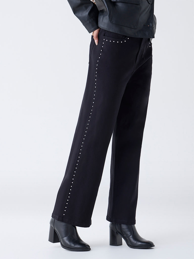 LOV Black Embellished Relaxed-Fit High-Rise Jeans