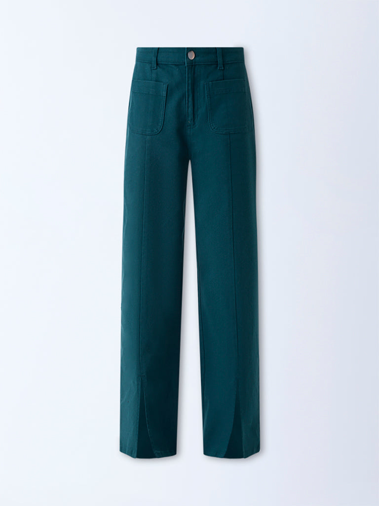LOV Teal Wide-Leg High-Rise Jeans