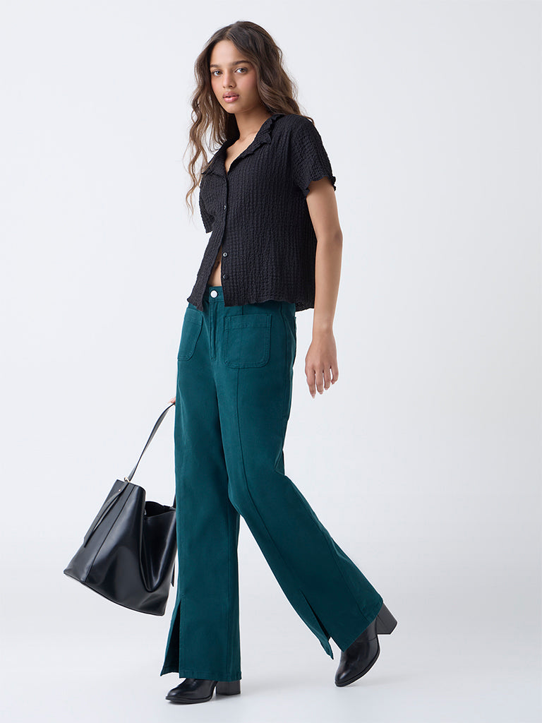 LOV Teal Wide-Leg High-Rise Jeans