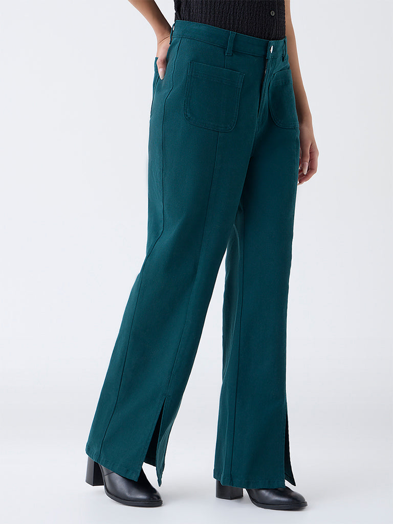 LOV Teal Wide-Leg High-Rise Jeans