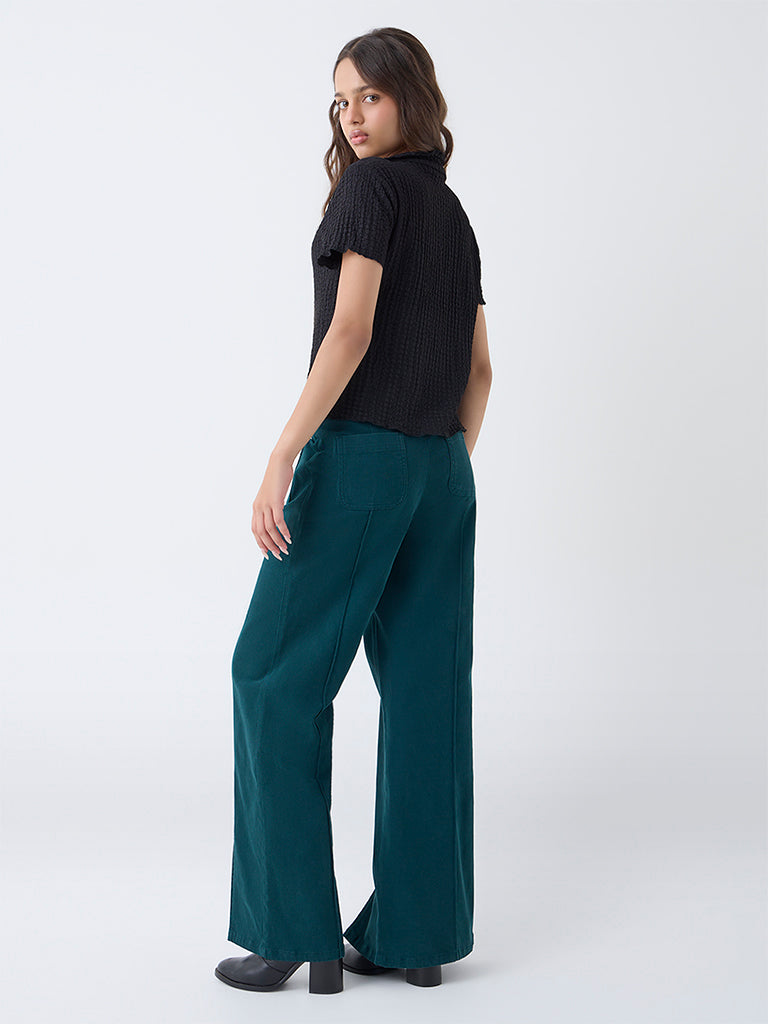 LOV Teal Wide-Leg High-Rise Jeans