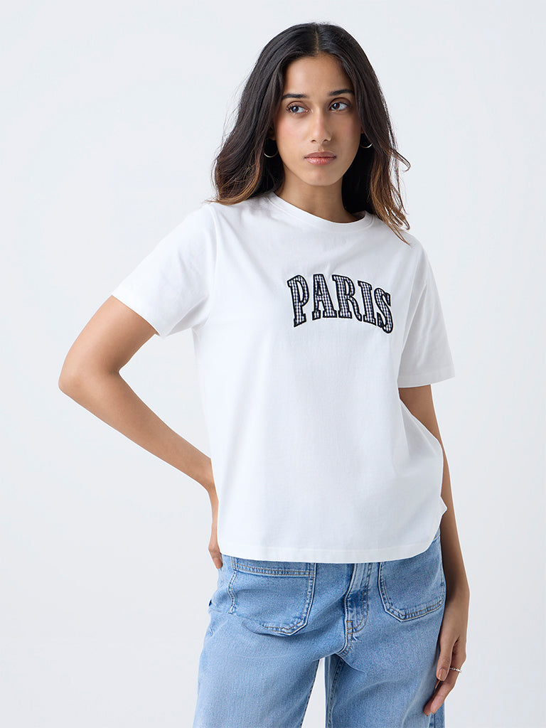 LOV White Text Design Cotton T-Shirt