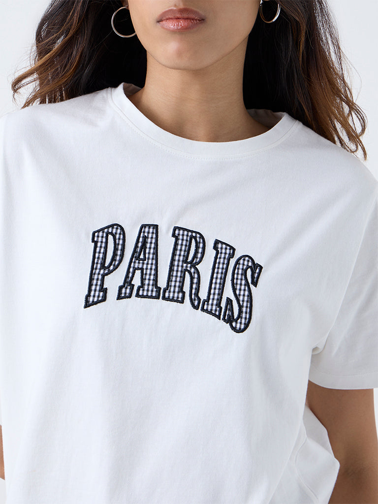LOV White Text Design Cotton T-Shirt