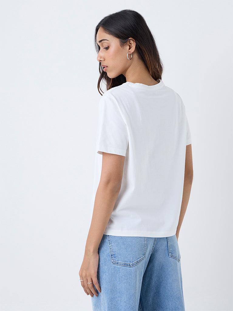 LOV White Text Design Cotton T-Shirt