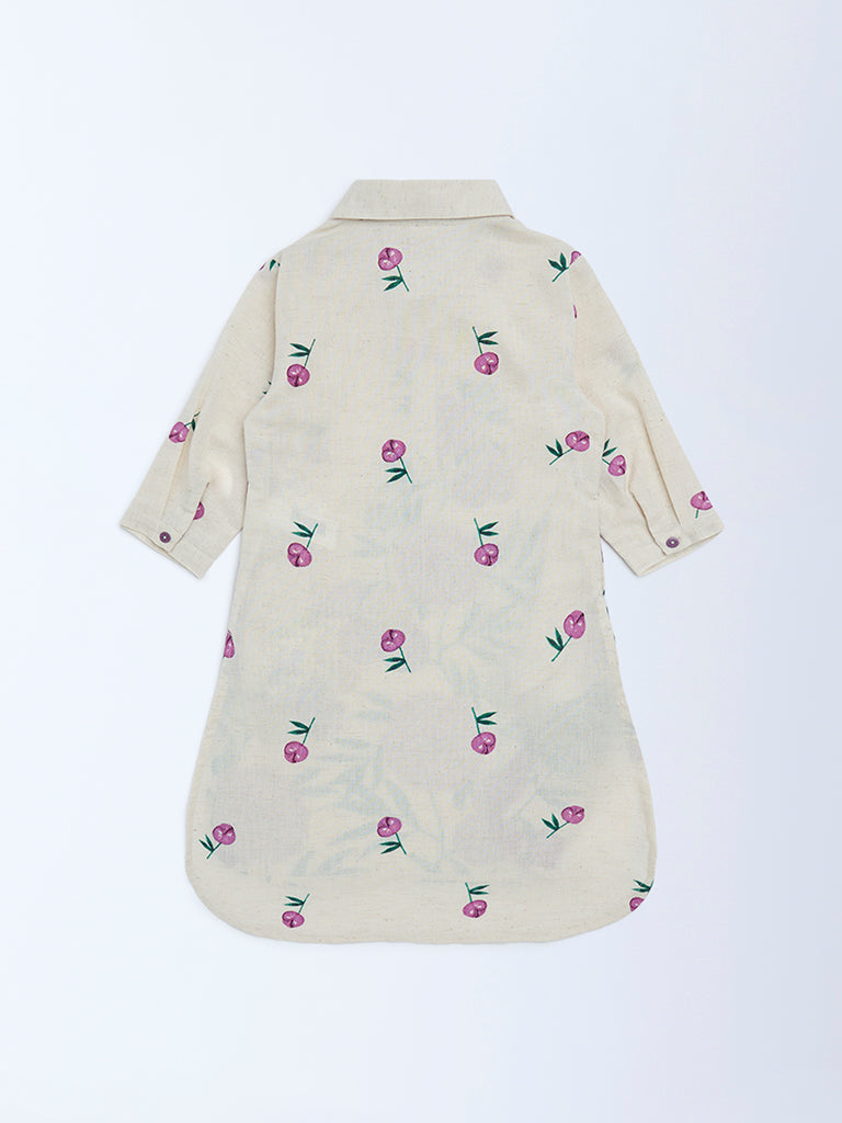 Utsa Kids Girls Off-White Floral Cotton-Blend Tunic - (2-8 yrs)