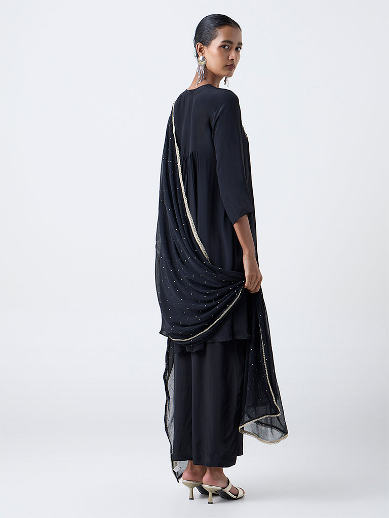 Vark Black Mirror-Detailed Fit-and-Flare Ethnic Set