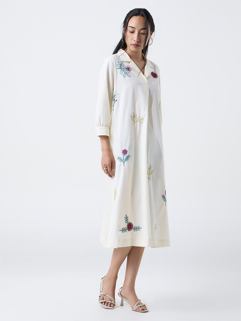 sachin and babi light blue dress Tzarkozy - Short-Sleeve Henley Flower Embroidered Denim Shirt Dress