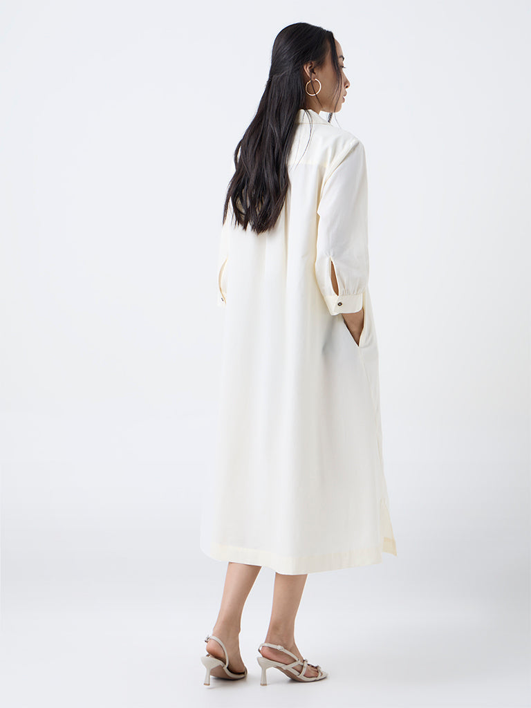 Buy Utsa Cream Floral Embroidered Cotton Shirt Dress from Westside